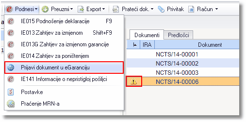 Ikona dokumenta koji nije zaveden u sustavu i naknadno podnošenje