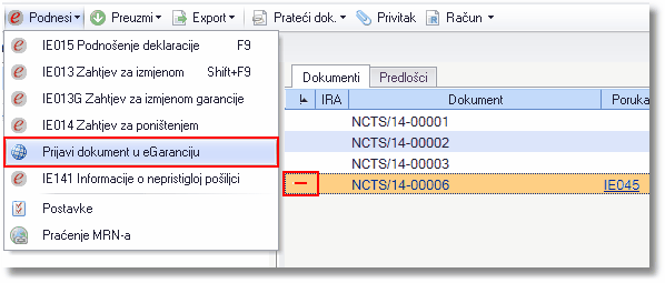 Dokument nije razdužen a zaprimio je IE045 poruku