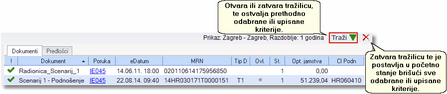 Opcija Traži unutar prozora Pregled dokumenata.