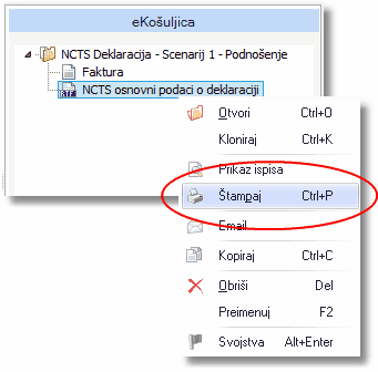 Ispis - iz menija desnog klika