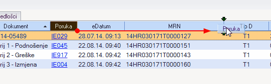 Prijenos stupca između stupca MRN-a i Tip D